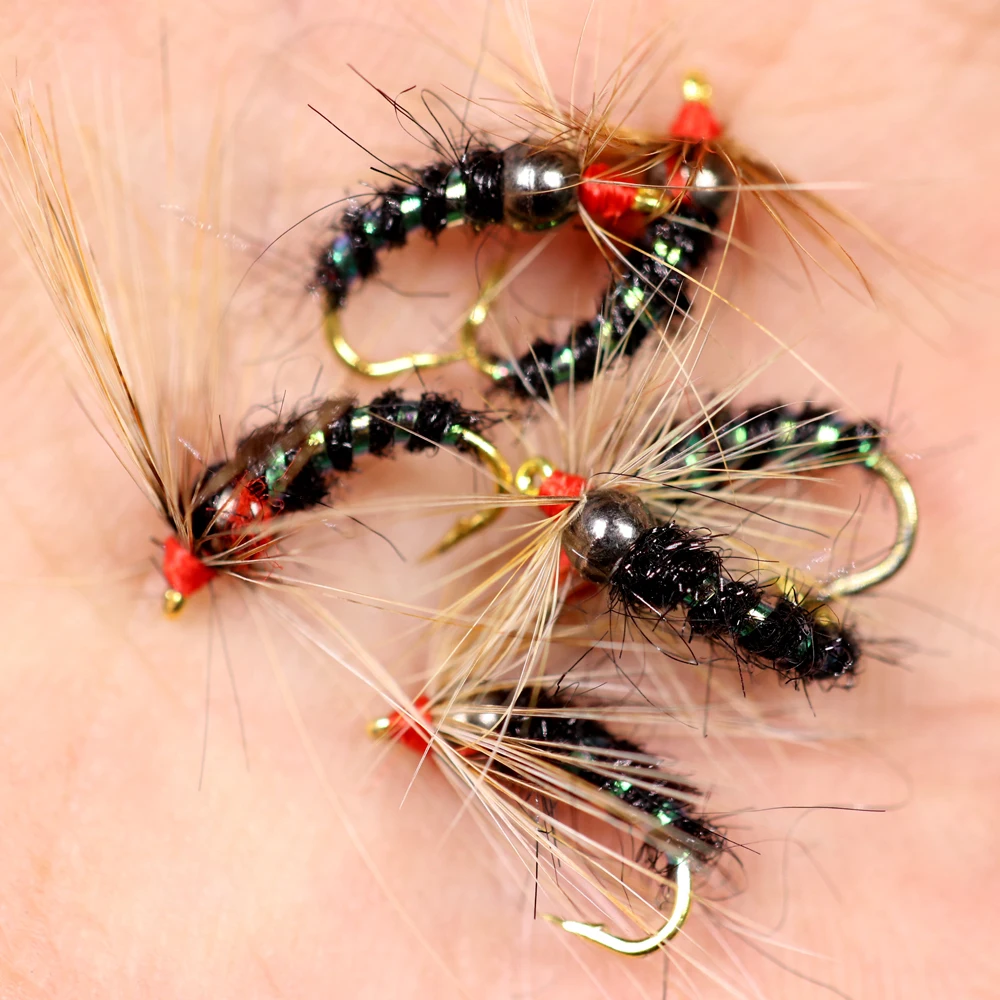 Bimoo 6 шт.#8#10#12 Радужная коричневая форель Greyling Char Caddis металлический латунный шарик голова Nymph Премиум Рыбалка Мухи черный оливковый