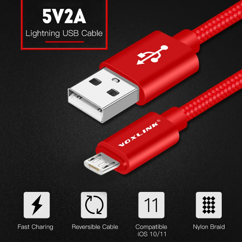 VOXLINK المصغّر usb كابل 2A سريع مزامنة بيانات كابل شحن سامسونج هواوي Xiaomi Redmi LG HTC Andriod مصغرة الهاتف المحمول الكابلات