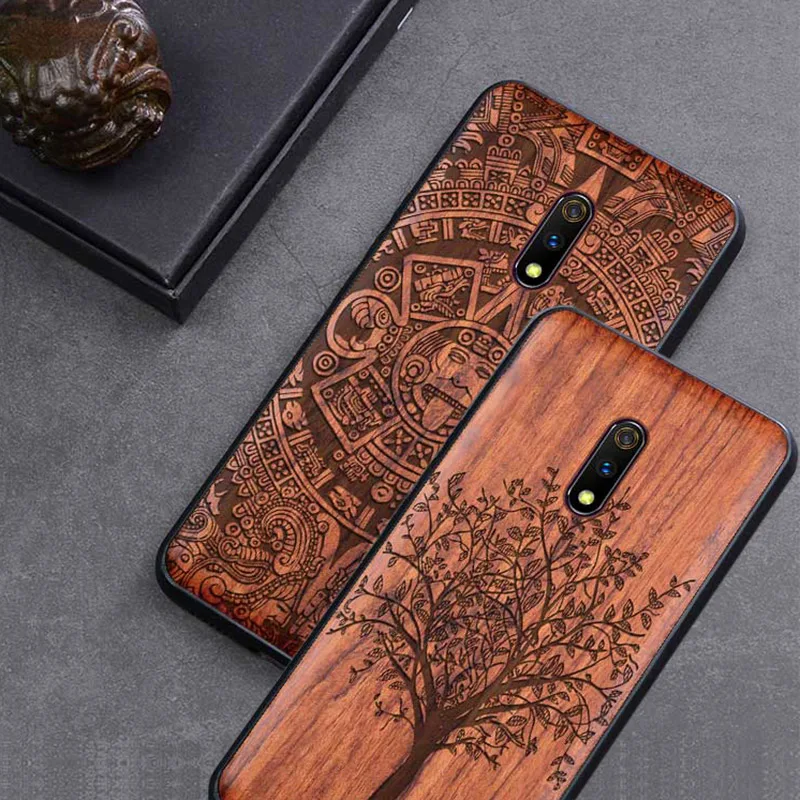Realme X Case Boogic Original Real Wood funda OPPO Realme X Rosewood TPU Shockproof Back Cover Phone Shell Realme-X case