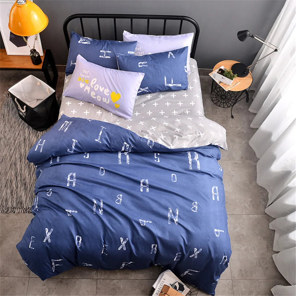 

4pcst Soft Alphabet Pattern Bed Cloth Pillowcase Cartoon Bed Linen Duvet Cover Flat Sheet Children's Bedclothes Bedding Set King