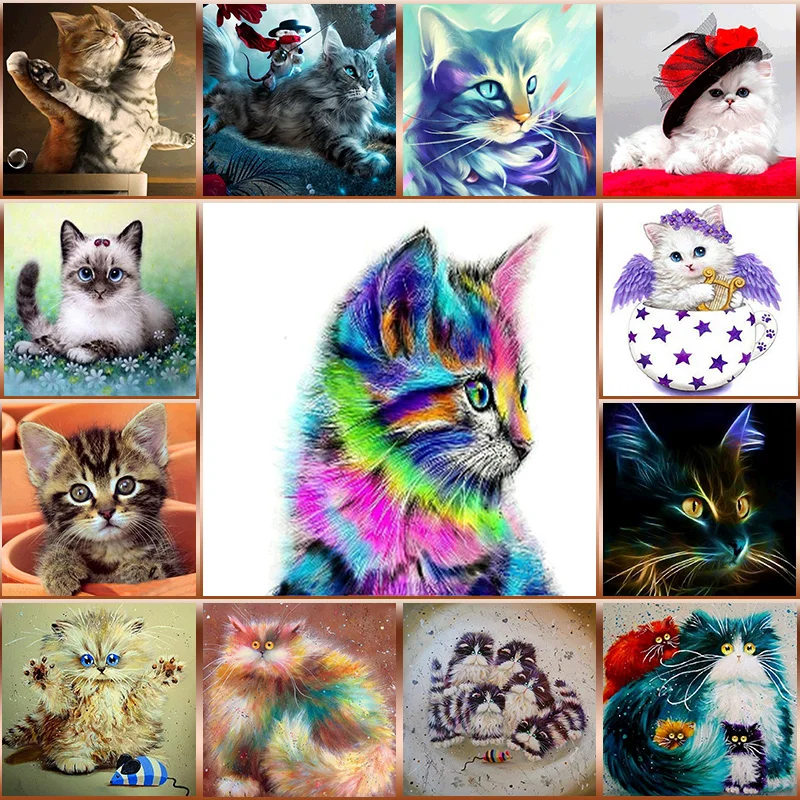 

5D DIY Diamond Painting Painted Cartoon Animals Cats Mosaic Embroidery Animal Colorful catsCross stitch Embroidery Crafts Decora