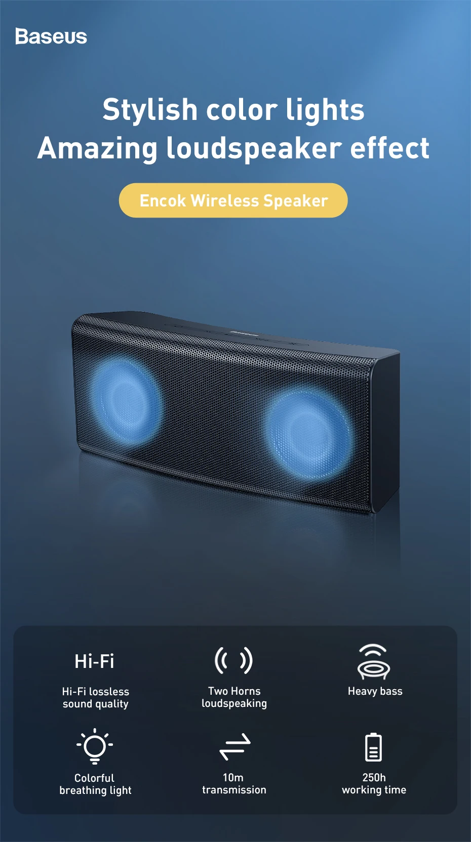 Baseus E08 портативный Bluetooth динамик открытый беспроводной Bluetooth 5,0 динамик s HIFI 3D стерео звук RGB светильник музыка громкий динамик