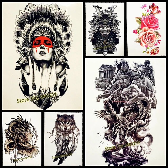 1pc sale indian warrior waterproof flash tattoo men body art 1pc sale indian warrior waterproof flash tattoo men body art