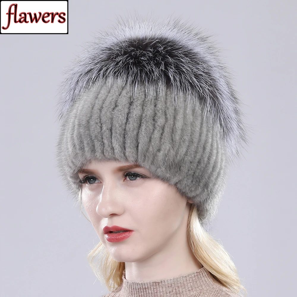 

Hot Arrival Luxury Women Import Real Mink Fur Beanies Hats Lady Winter Warm Good Elastic Mink Fur Caps Fluffy Silver Fox Fur Hat