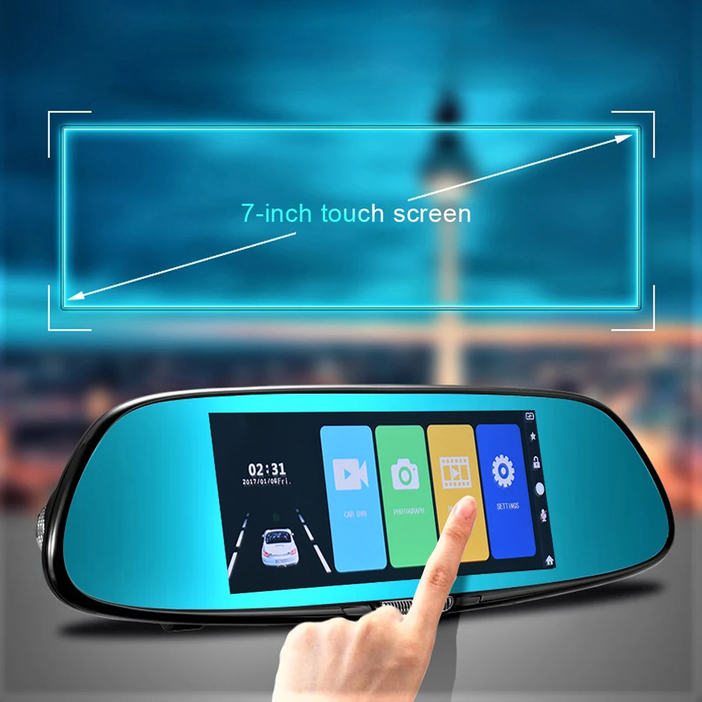ADDKEY Full HD 1080P 7 дюймовый IPS сенсорный экран Автомобильная камера DVR двойной объектив