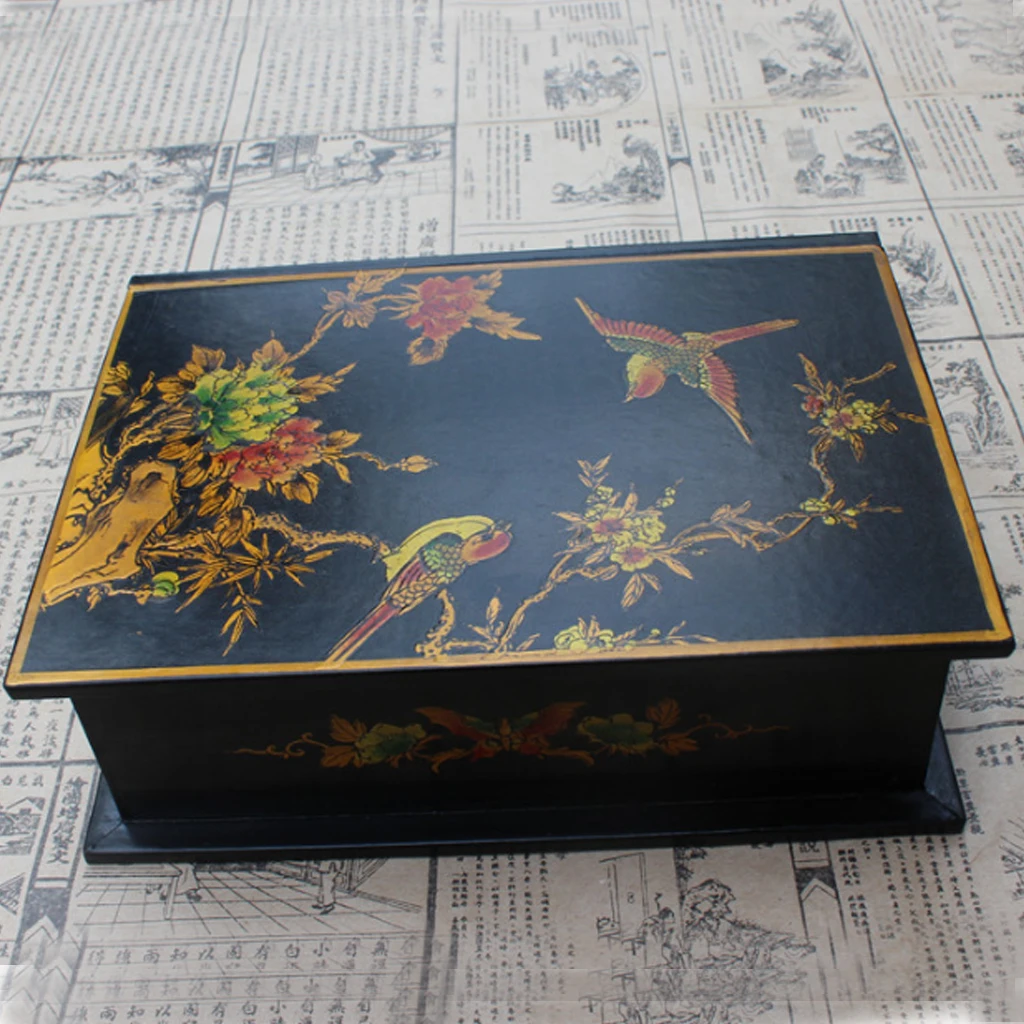 Antique Wooden Handmade Vintage Flower Bird Pattern Organizer Case Box for Jewelry Treasure Storage Holder
