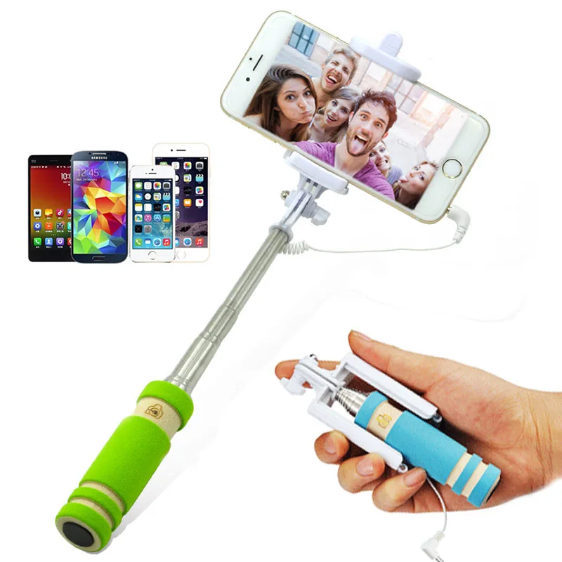 

New Mini Extendable Handheld Rotatable Wired Automatic Selfie Stick Folding Portable Plug-Play Phone Clip For iPhone Android