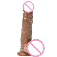 Realistic Dildo Flexible penis textured cock shaft brown suction cup female masturbation virgina G Spot Sex toy for women