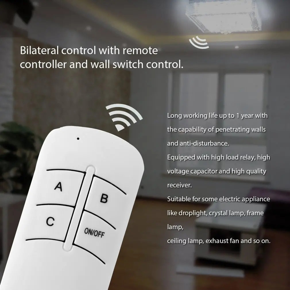 

220V 3 Way ON/OFF Digital RF Remote Control Switch Wireless For Light Lamp @8 WWO66