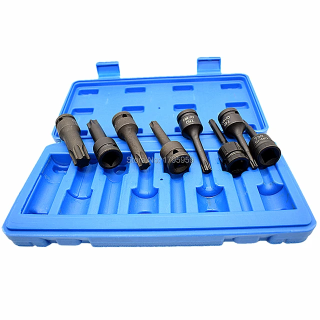 Enchufe de estrella Torx Bit de 1/2 ", unidad cuadrada, conjunto de 8 Uds. De brocas T30, T40, T45, T50, T55, T60, T70 y T80 CR-MO, herramienta de puntas de impacto, de 78mm de largo con estuche Enchufe de estrella Torx Bit de 1/2 ", unidad cuadrada, conjunto de 8 Uds. De brocas T30, T40, T45, T50, T55, T60, T70 y T80 CR-MO, herramienta de puntas de impacto, de 78mm de largo con estuche
