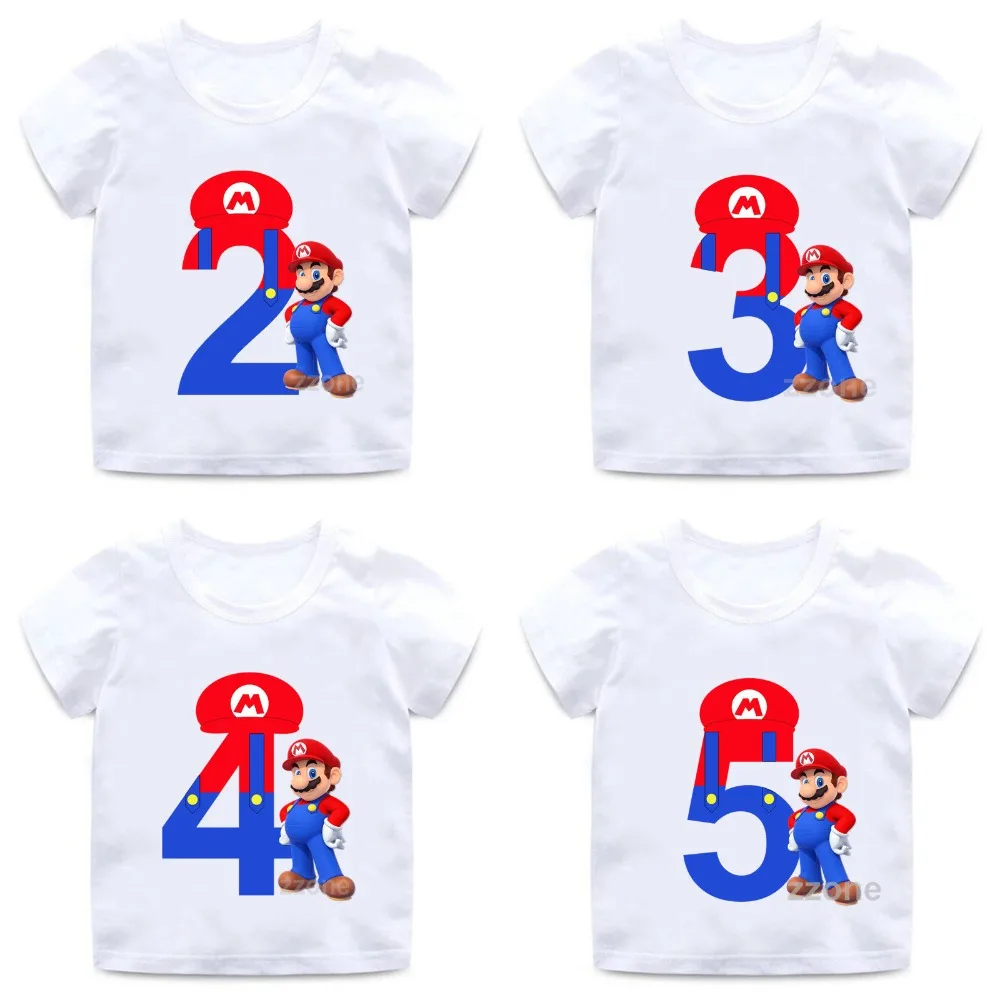 

Kids Happy Birthday Gift Number Clothes Super Mario Number 1-9 Letter Print Boys/Girls T shirt Baby Cartoon T-shirt,-5233