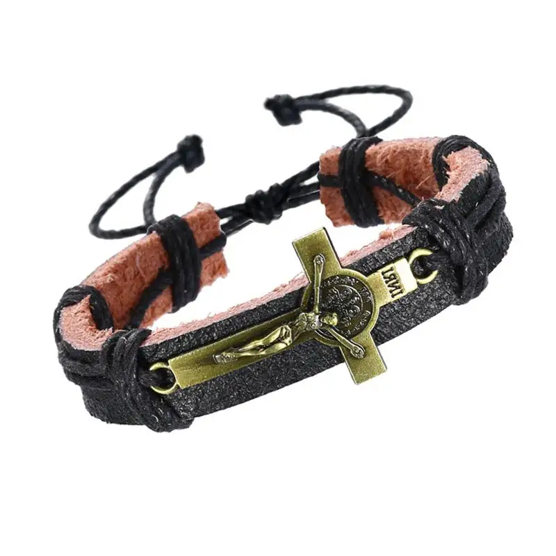 Buy Cross Leather Bracelet with Christ Bible Jesus