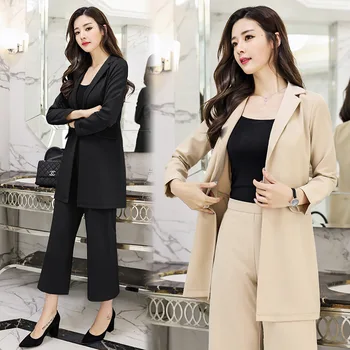 

Customized new fashion Slim women's suit two-piece suit (jacket + pants) ladies solid color long suit women's business suit