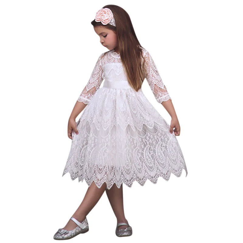 2019 New cute Toddler Kids Baby Girl Lace Flower Princess Tulle Party Pageant Dresses Clothes baby show gifts  (5)