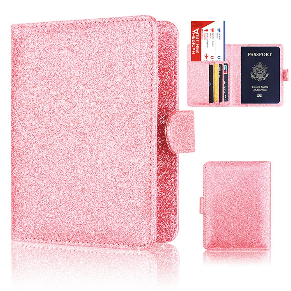 

2019 Fashion Bright Surface Hasp Passport Holder Sequins Certificate Card Holder Travel Passport Wallet Protector