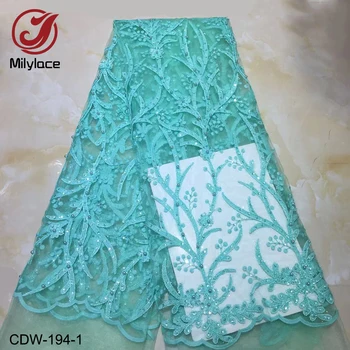 

2019 Latest Nigerian Sequin Tulle Lace Fabrics with Beaded African Lace Fabric Bride French Net Lace Fabric CDW-194