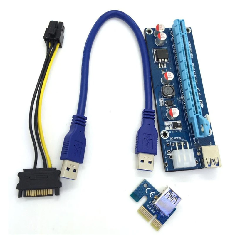 Pcie Pci-e Pci Express Riser Card 1x To 16x GPU Usb 3,0 удлинитель Riser X1 X16 карта адаптер SATA 6Pin кабель питания Miner