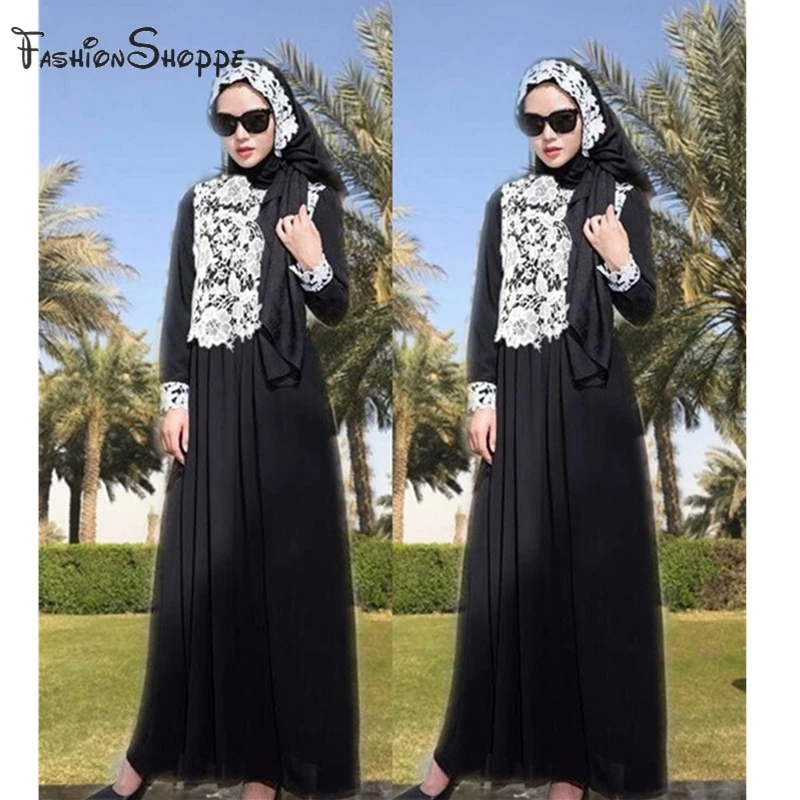 

Women with Lace Long Sleeve Abayas Caftan Arab Turkey Dubai Style Middle East Muslim Dress islamic fashion muslim dress clothing