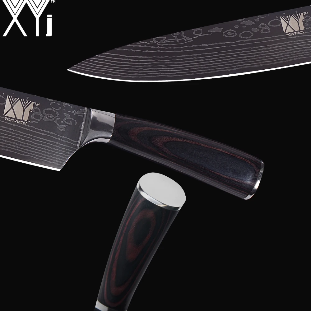XYj набор кухонных ножей из нержавеющей стали, 6 шт., цветные, с деревянной ручкой, с красивым рисунком, лезвие, нож для нарезки сантоку, нож для очистки овощей