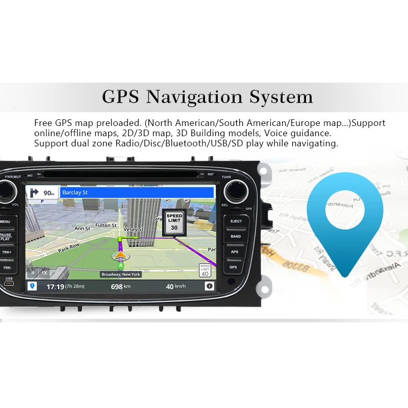 Discount 2din 7" Quad-Core 1+16G Android8.1 Car Radio DVD Player Wifi GPS CD SWC BT HD1024*600 for Ford Focus Mondeo Galaxy Multimedia 4