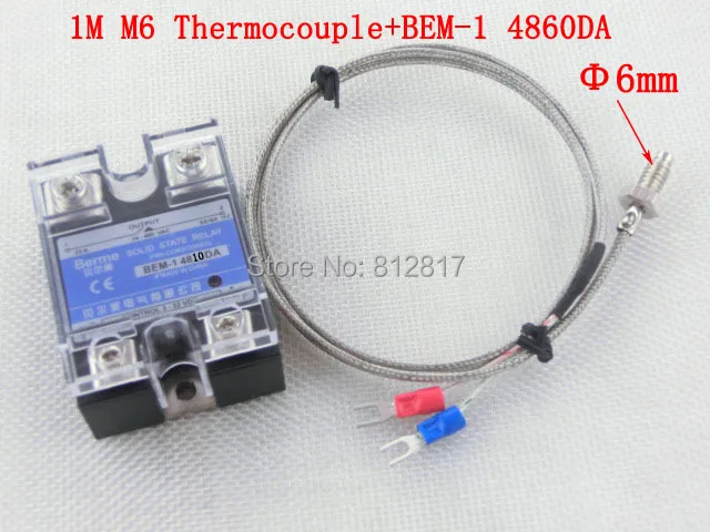 

BEM-14860DA DC to AC Solid State Relay 60A 24-480VAC 3-32VDC +1M 6mm Thread K Type Thermocouple for Temperature Controller