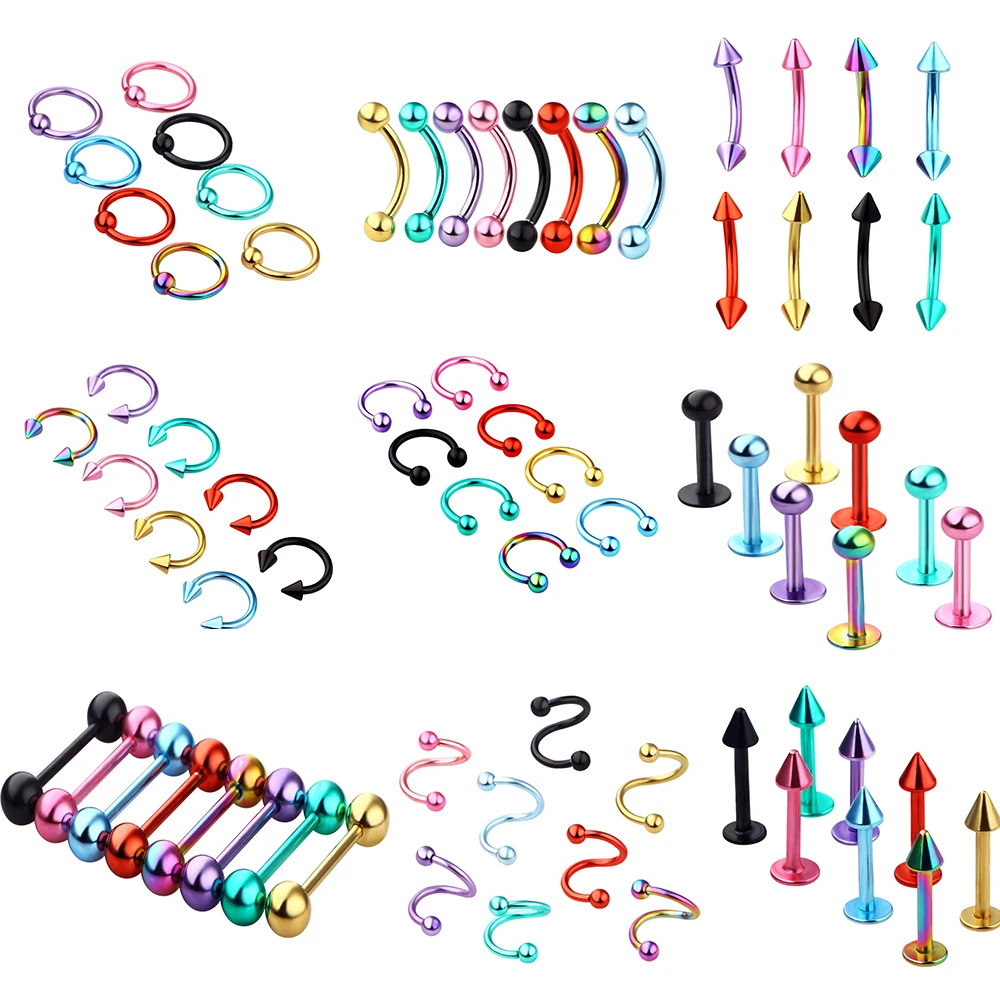 

JUNLOWPY Stainless Steel Mixed Body Jewelry Piercing Eyebrow Navel Belly Tongue Lip Bar Bell Ring Twist Nose Studs Barbells 8pcs