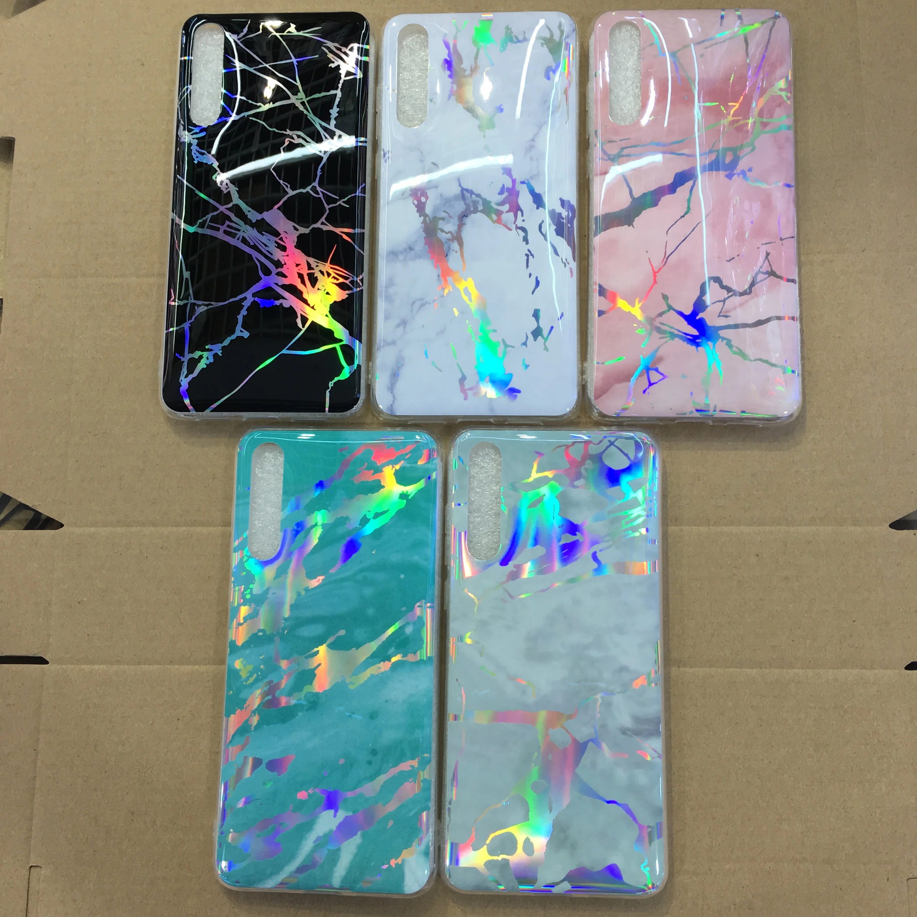 

SUYACS Stamping Rainbow Iridescent Marble Phone Case For Huawei P20 Plus Pro Lite NOVA 3E 2S Glossy Soft IMD Phone Back Cover