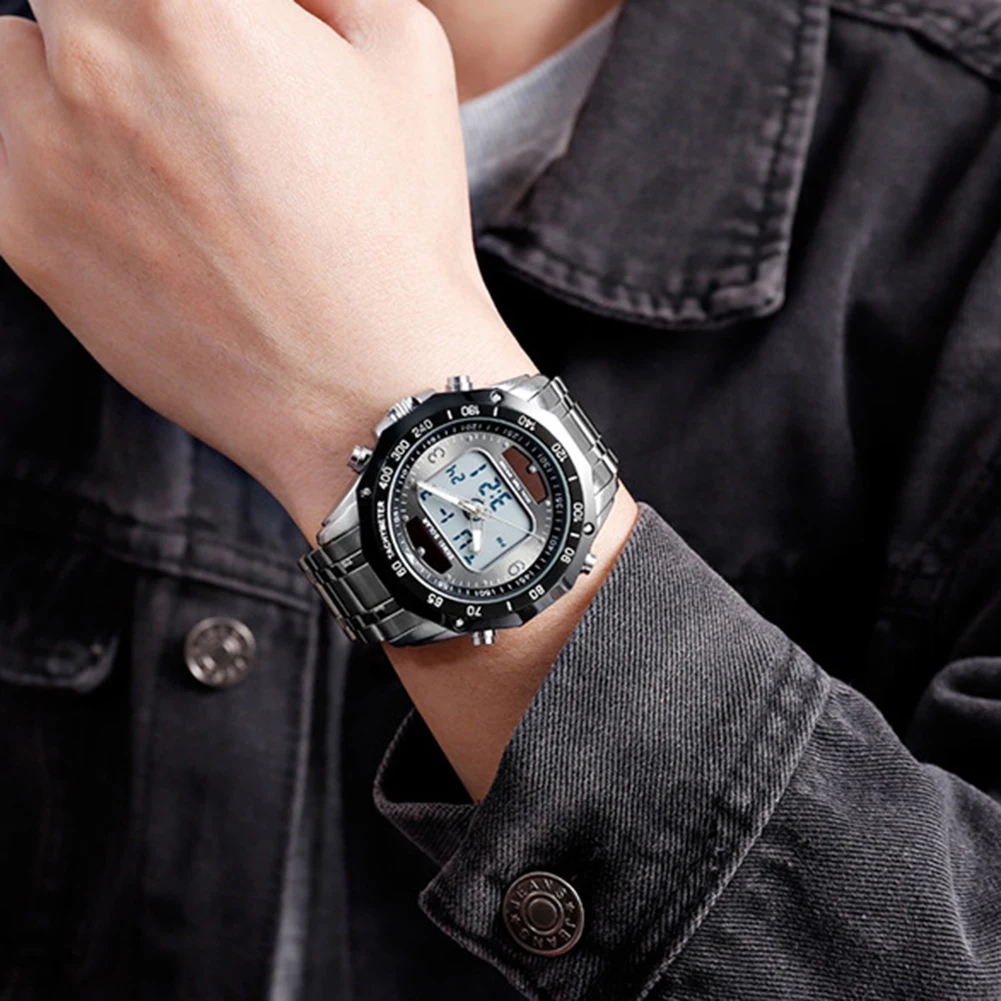 Новые мужские часы на солнечной энергии, светящиеся, двойной дисплей, цифровые, аналоговые, спортивные наручные часы