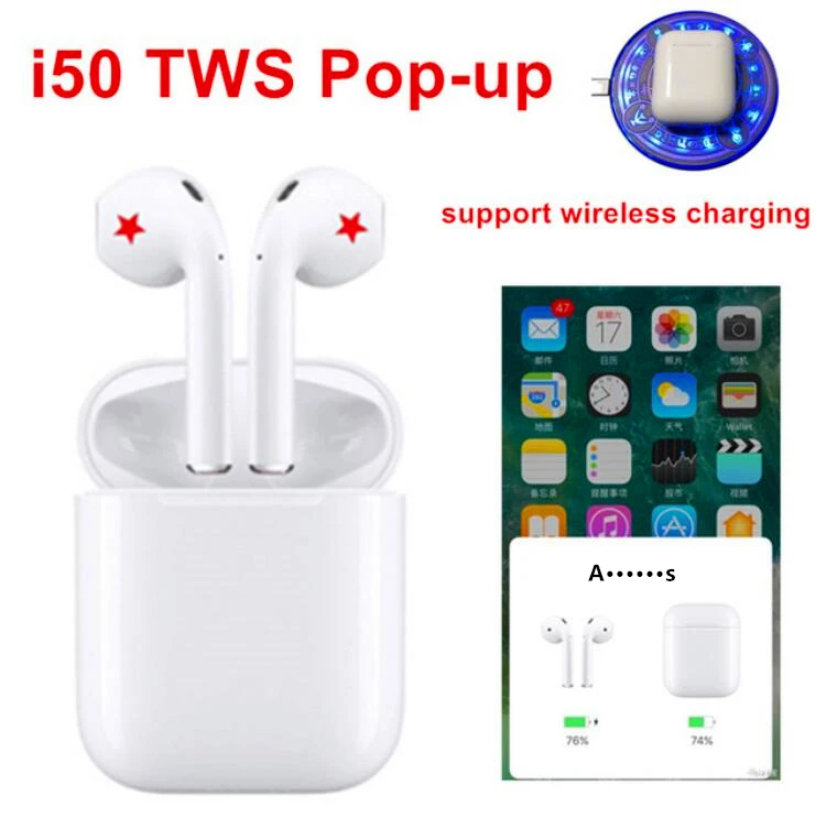 

i50 TWS Pop-up Earbuds Support Wireless Charging Earphones wirelwss Bluetooth 5.0 Headsets pk i10 i30 i20 i60 for iphone Android