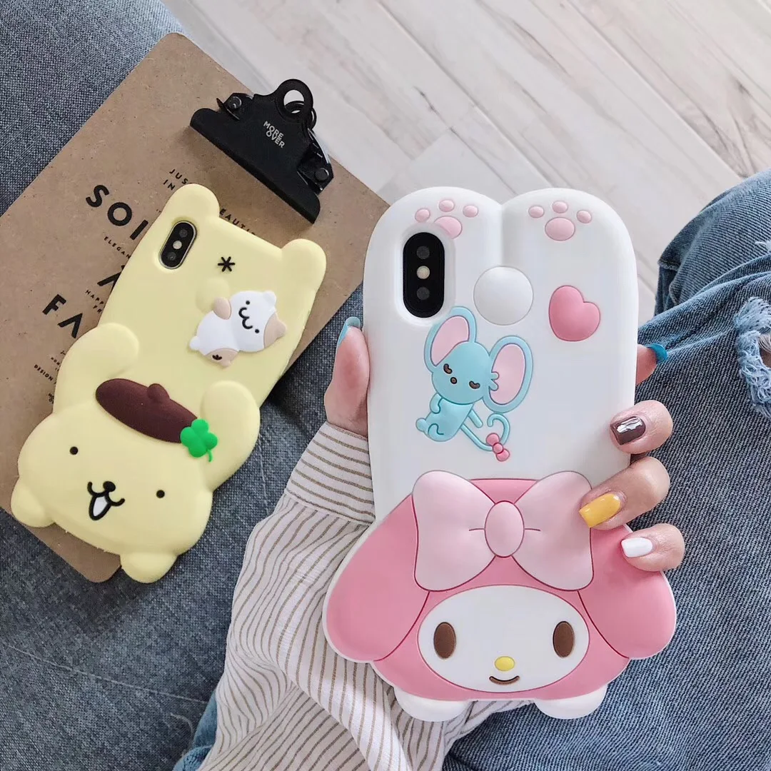 Роскошный силиконовый чехол Sanrio с 3D ремешком, кошечка, моя мелодия, чехол для iphone x, xs, max, xr, 7, 8, 6, 6s plus, чехол с помпоном, кукла пурин