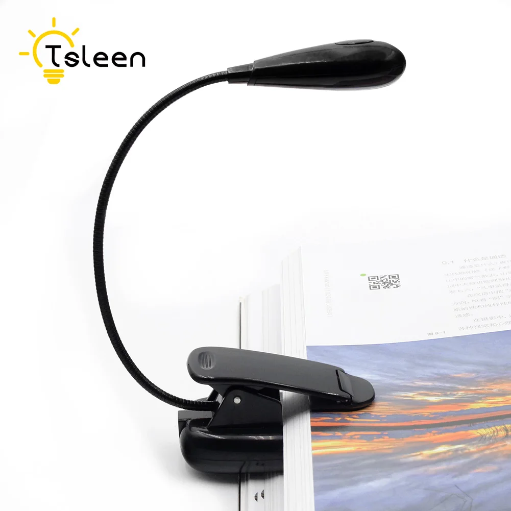 TSLEEN Mini Clip On Black LED Book Reading Light Flexible Adjustable