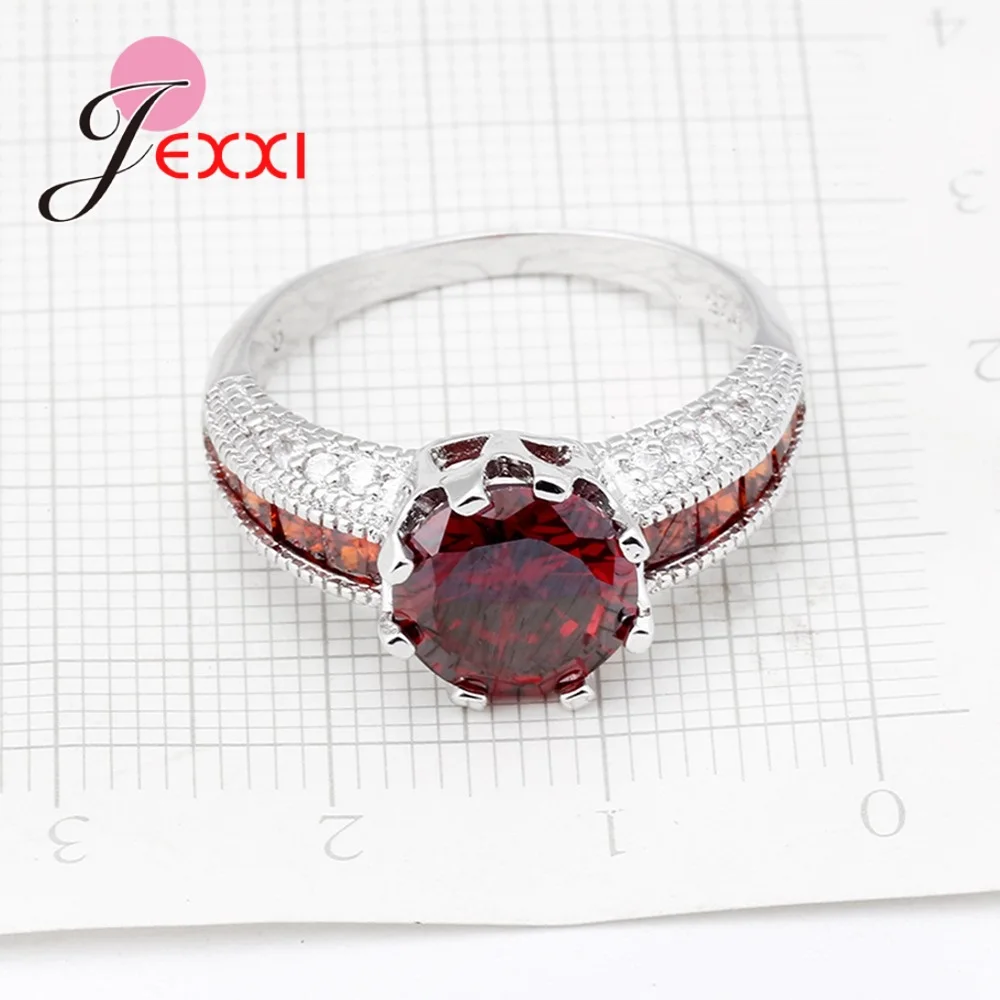 Giemi Luxury Red Crystal Anniversary Party Ring For Girl Popular 925 Sterling Silver Rings For Women 2019 New Female Accessory