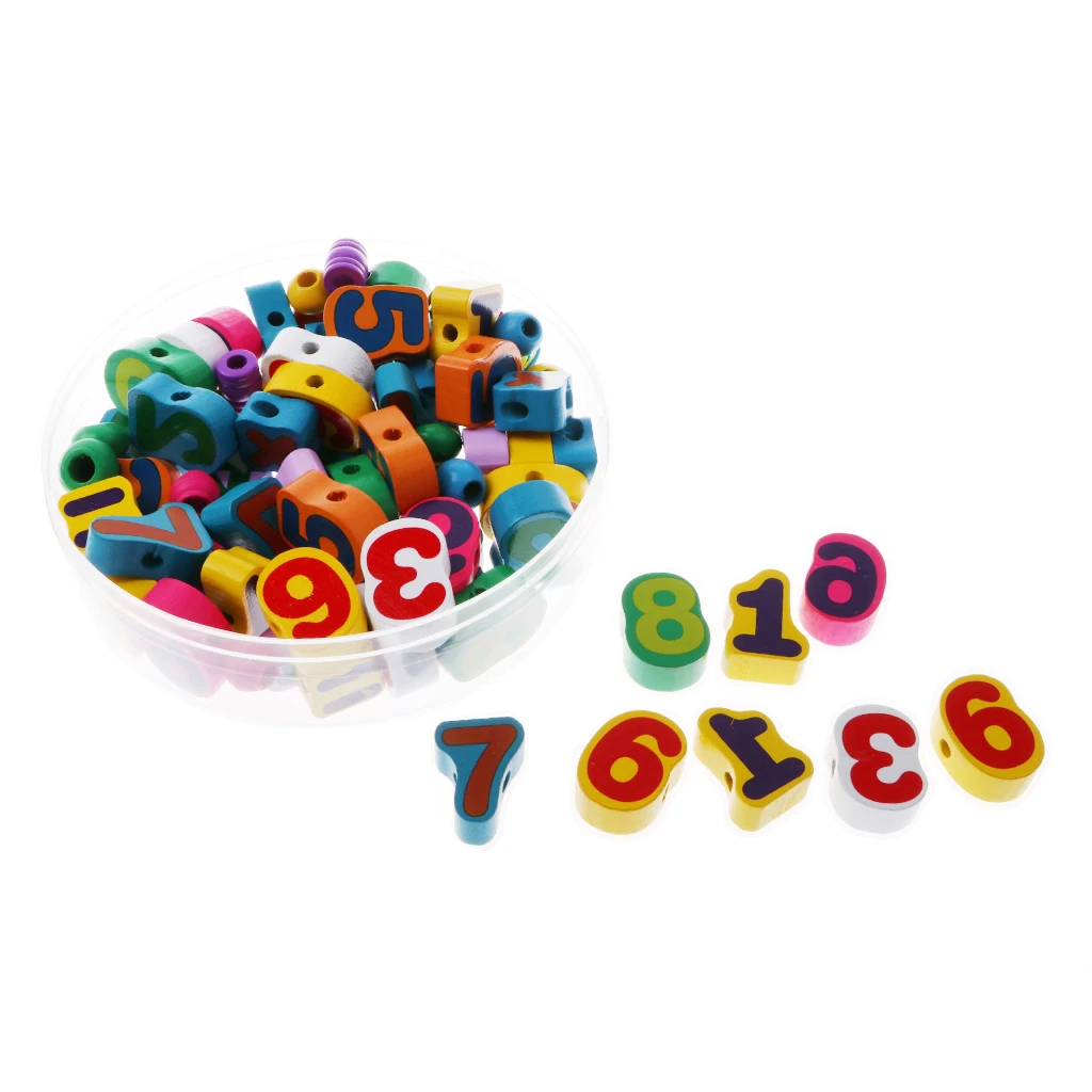 Kids Wooden Montessori Toy - Stringing Numbers Beads(80pcs), Math Learning Toy