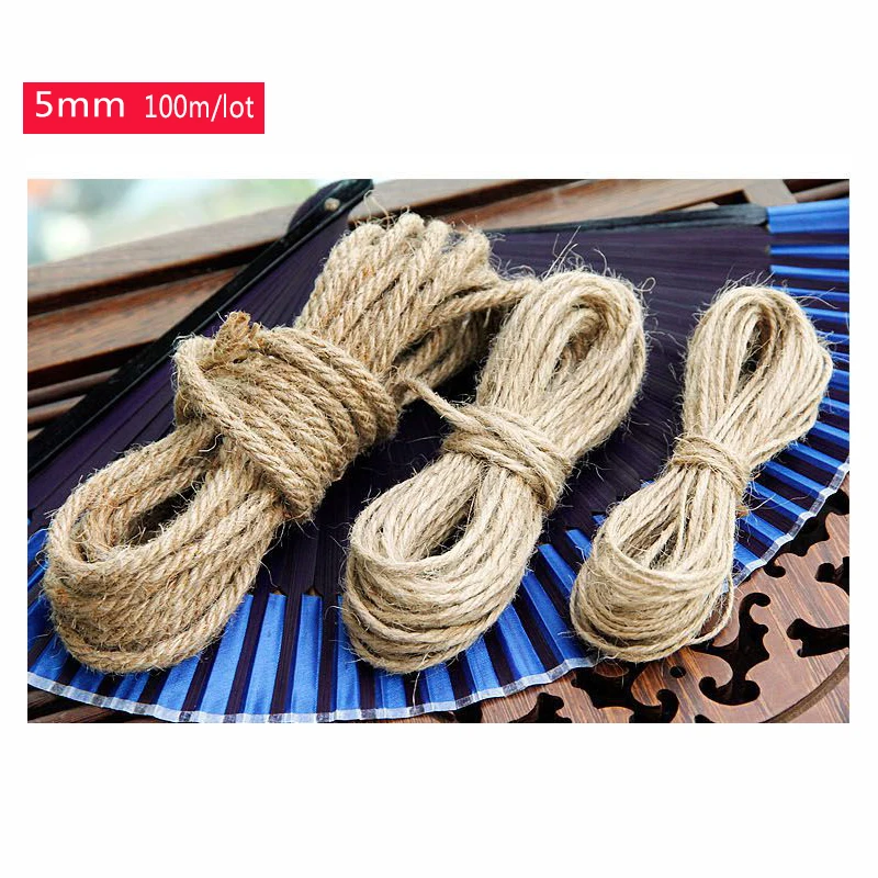 買取 卸売( 5 ミリメートル 、 100 メートル ロット) diy ナチュラル麻ロープ コード 、亜麻ロープ 、 ジュート コード 、麻ひ も 、 クラフト ストリング 、 ハング タグ ジュート文字列