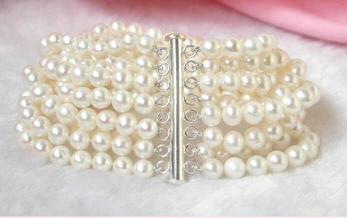 

Fast shippingz628 8'' 8strands white pearls bracelet bangle silver Natural >>> -Top quality free shipping