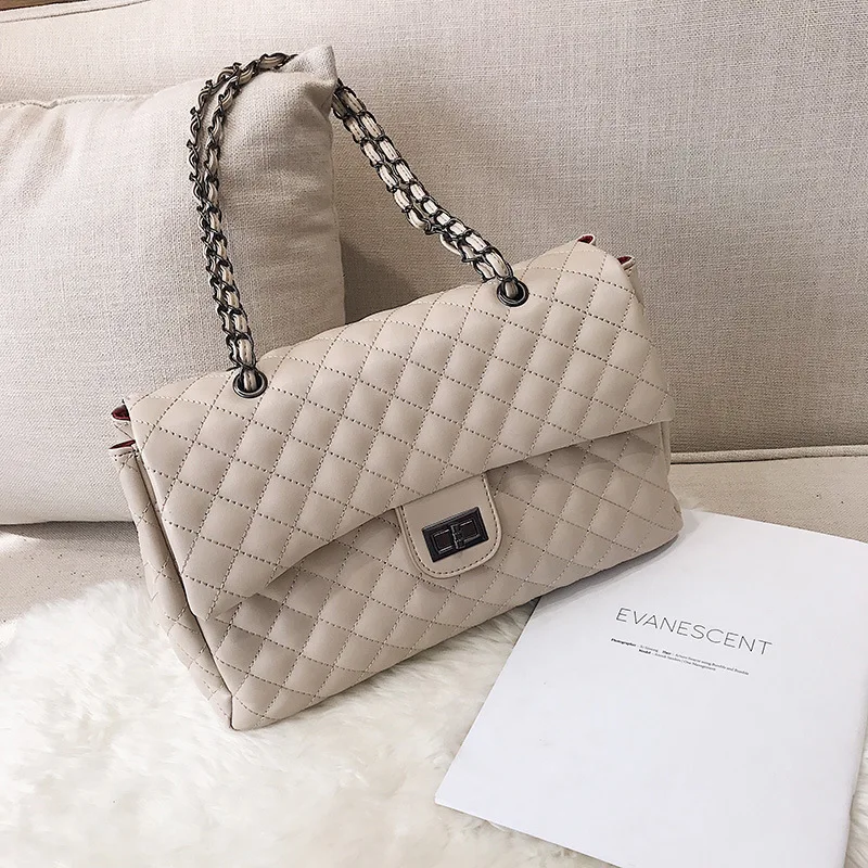 

Big bag female 2019 new Korean fashion rhombic embroidery line shoulder bag wild large capacity Messenger bag chain bag C222