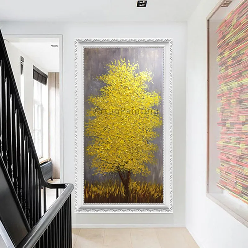 Холст масляная живопись decoracion палитра нож 3D текстура акриловая Золотая Модульная картина с изображением дерева картинки для гостиной домашний декор