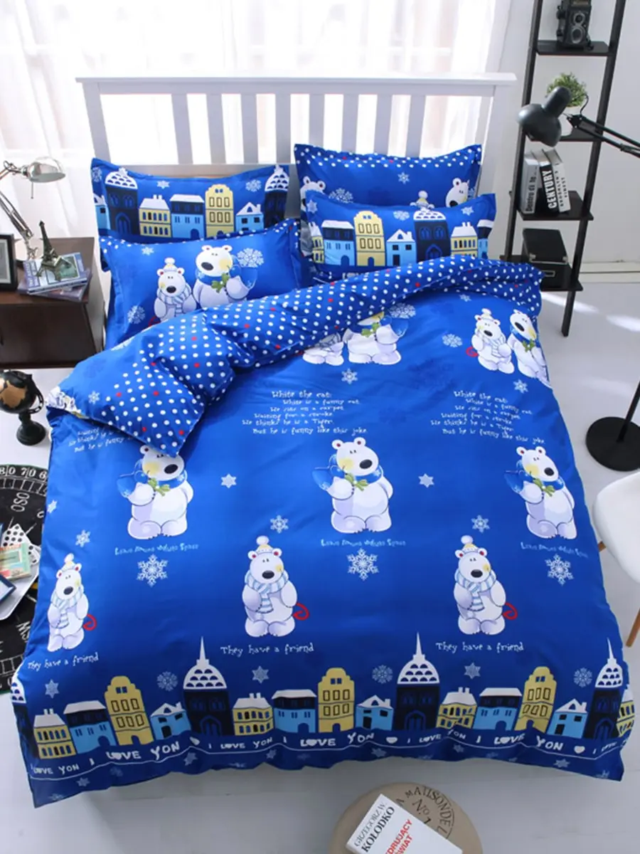 

4Pcs Bedsheet Set Simple Cute Pattern Comfortable Duvet Cover Set