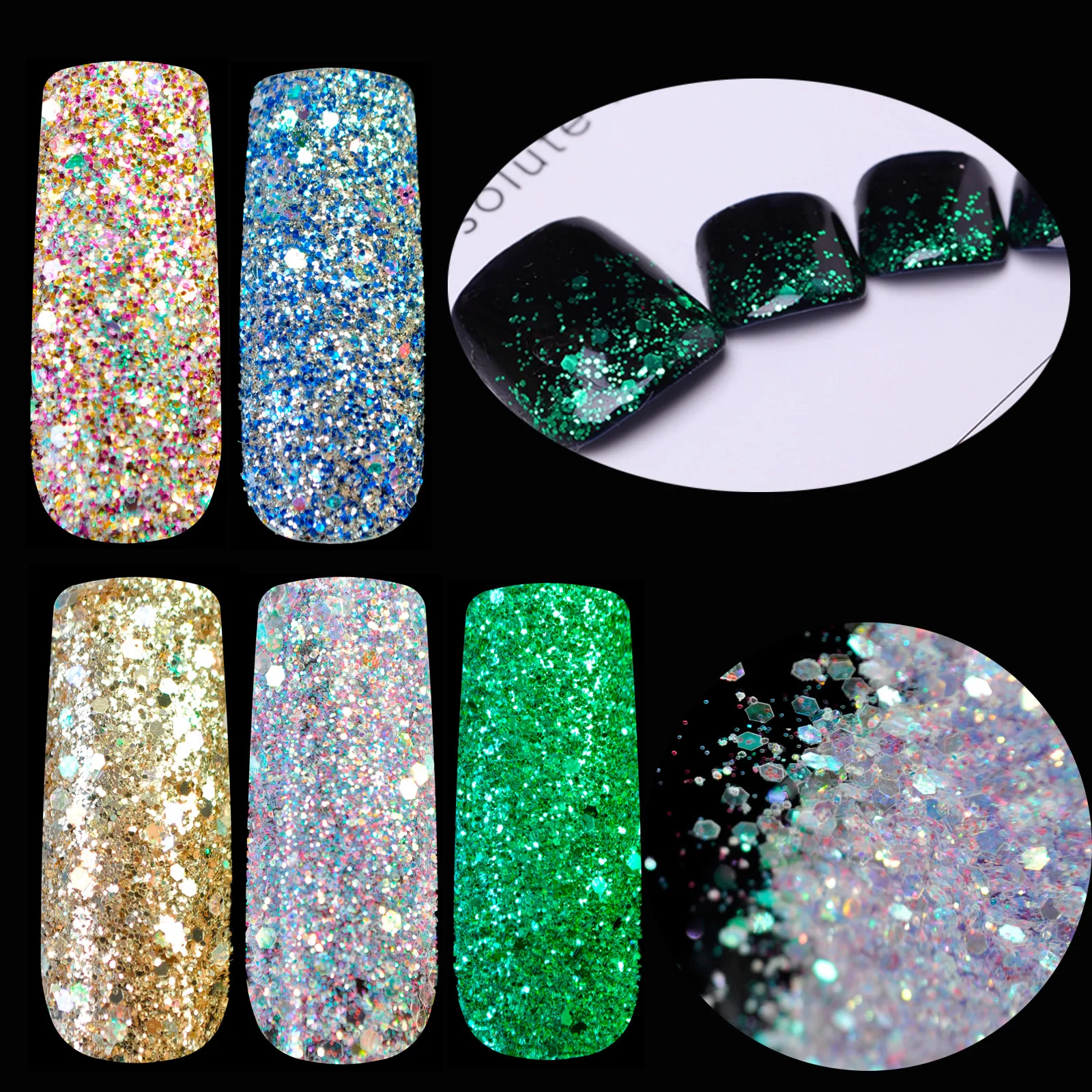 Dazzling Pentagon sequins Holographic Glitter Powder Mix Color Glitter