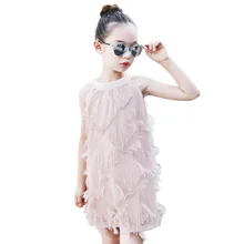 Элегантное кружевное розовое платье принцессы с кисточками летняя одежда для девочек-подростков от 4 до 14 лет Новинка года, красивые пляжные платья для крупных девочек