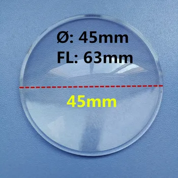 

High quality acrylic PMMA plano convex lens diameter 45mm focal length 63mm