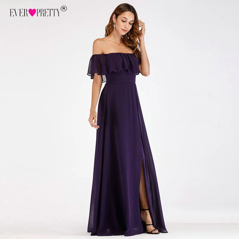 

Purple Evening Dresses Ever Pretty EP07679 Sexy Off-shoulder A-line Long Party Gowns with Ruffles 2018 Wedding guest Dresses