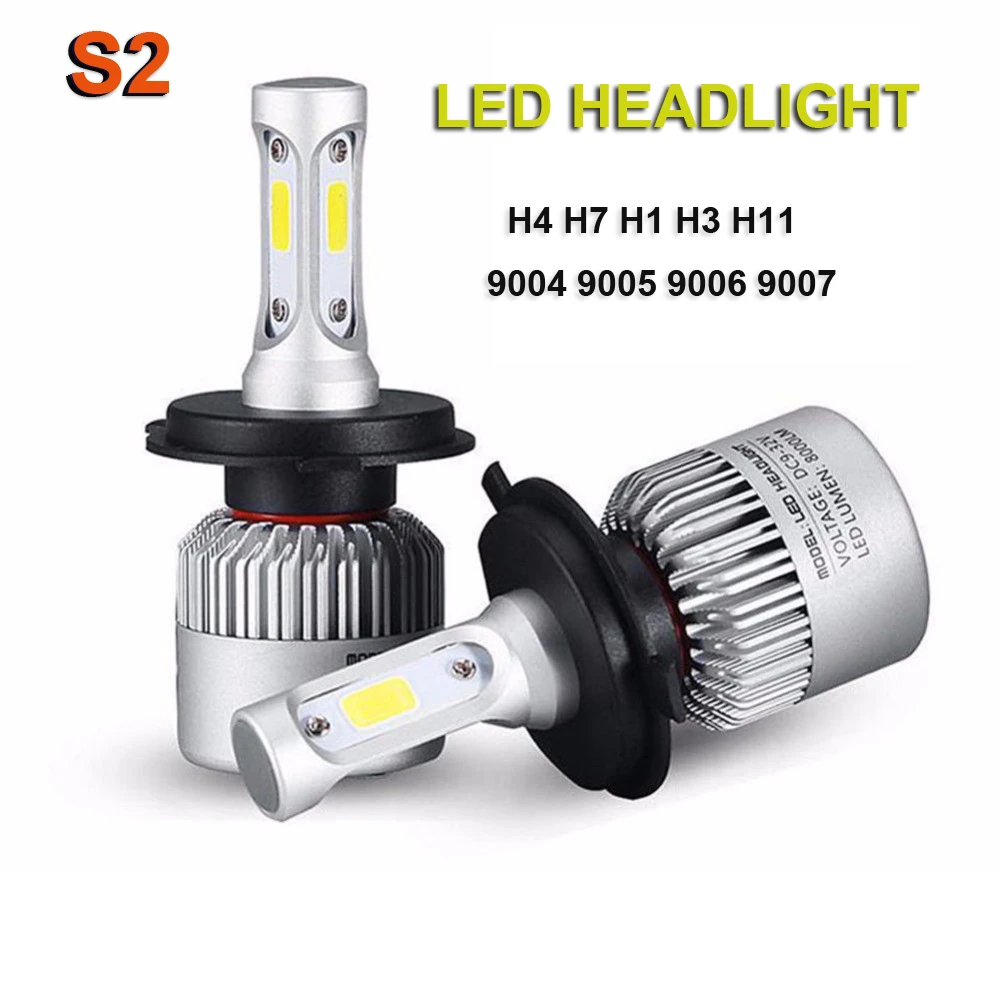

Car Light S2 72W 8000LM H4 H7 H1 COB LED Headlight Bulbs H11 H13 12V 9005 9006 H3 9004 9007 9012 Car LED lamp Fog Light 6500K