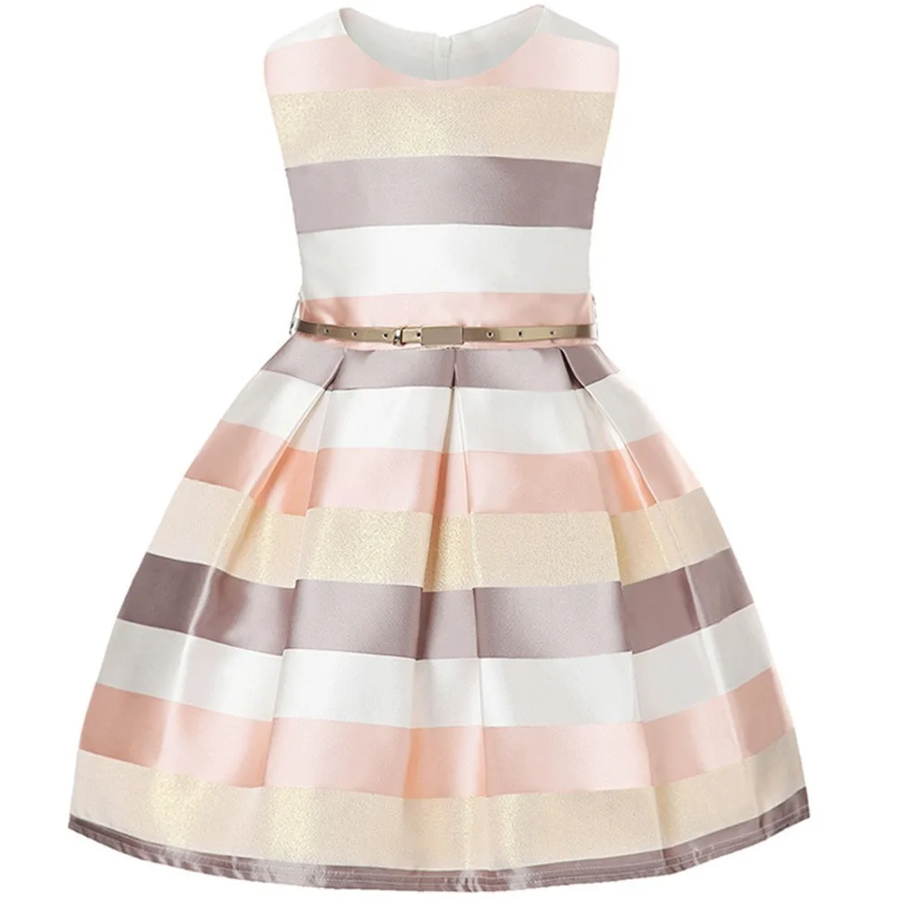 

Girls Colorful Stripe Sleeveless Rockabilly Party Guest A-line Dress