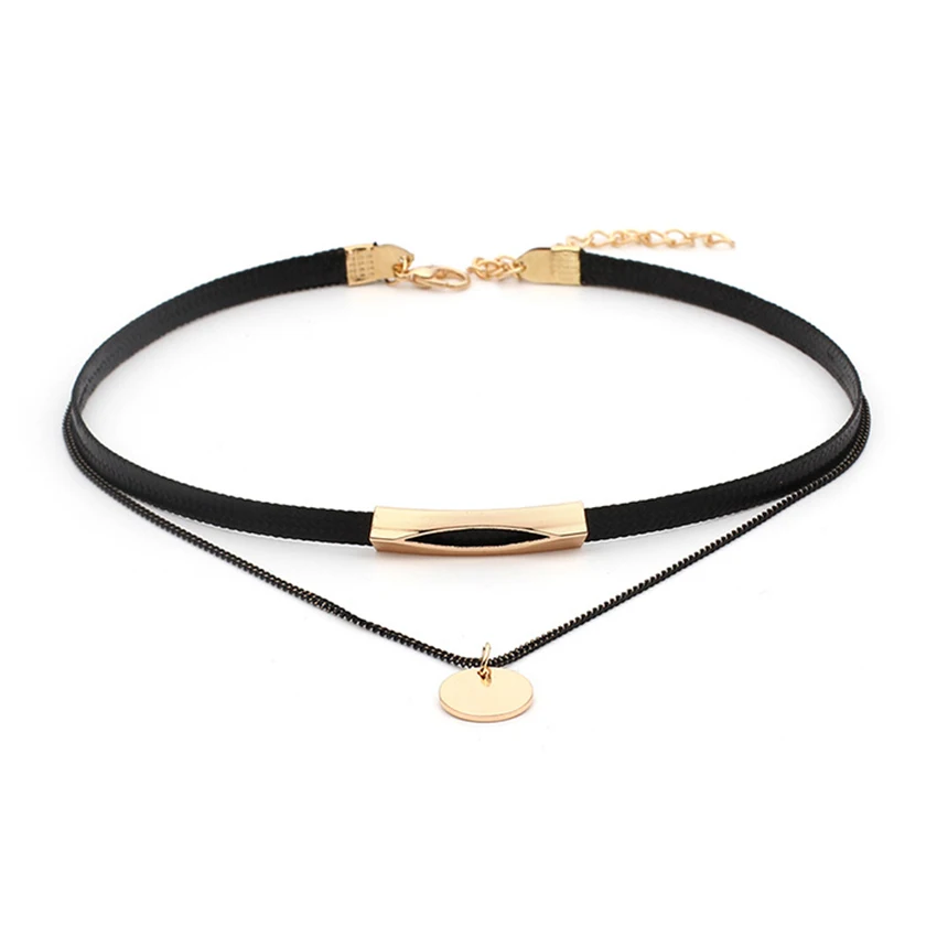 

Simple Gold Coin Layered Choker Necklace For Women Multi Layer Black Chocker Necklaces collar collier femme colar bijoux