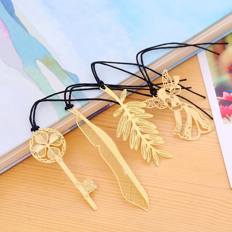 1 шт мультяшная художественная Изысканная серия металлические закладки позолоченные закладки для ключей перо Ангел Канцтовары офисные школьные принадлежности