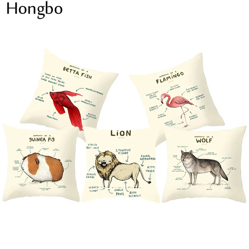 

Hongbo Cute Animals Anatomy Flamingo Elephant Giraffe Cow Lion Style Cushion Cover Funny Children Room Decorative Pillow Cover