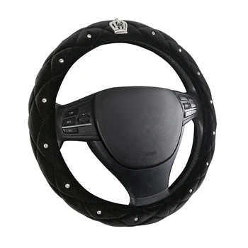 

KKYSYELVA Warm Fur Plush Car steering wheel cover Winter Woolen Interior Accessories 38cm wool Auto Steering-wheel Covers