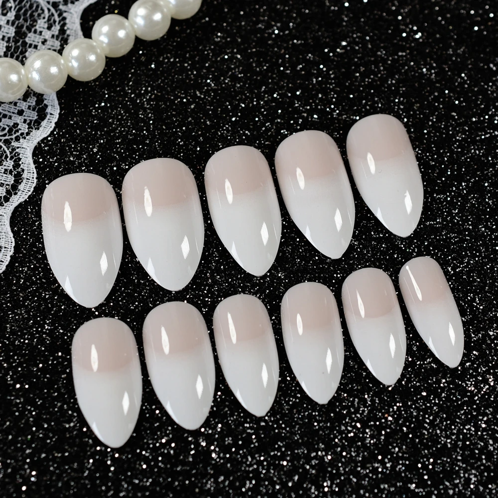 Стилет заостренный французский гвоздь белый Естественный градиент нажмите на ногти полное покрытие 24 Типсы для ногтей