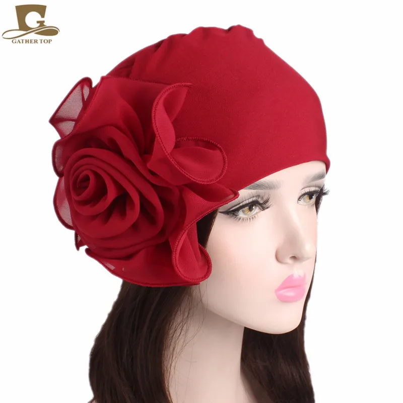 

New women king size Flower Stretchy Beanie Turban Bonnet Chemo Cap For Cancer Patients Ladies Bandanas African Head wrap